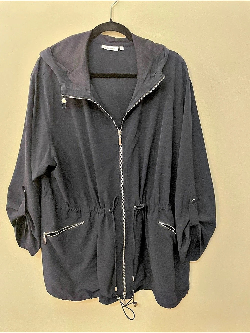 Chico's Zenergy Soft Zip Hooded Jacket Navy Size 3.5